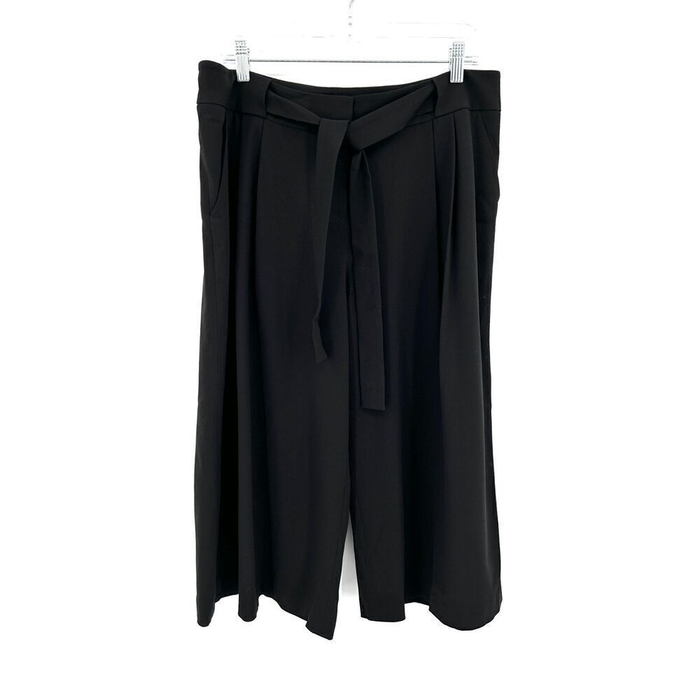 ZAC POSEN Black High Rise Wide Leg Cropped Waist Tie Pleated Dress Pants Size 12